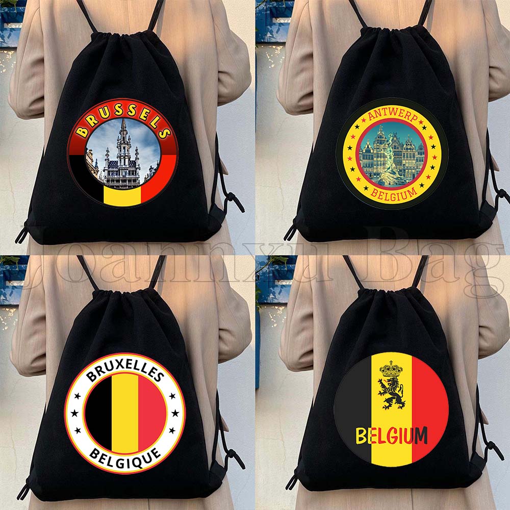 Drawstring Gym Bag - Brüssel Belgia Flaga Mapa Belgijska Urocze